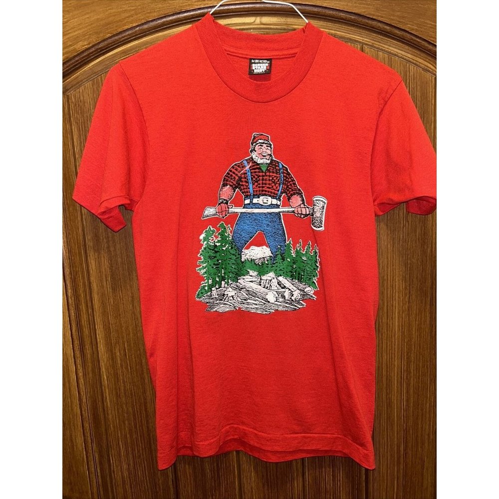VTG 80s 90s Screen Stars Paul Bunyan Single Stitch Red T-Shirt - Size M